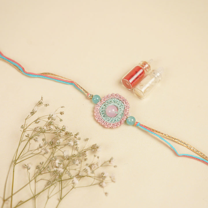 Handmade Crochet Bead Embellished Rakhi With Roli Chawal For Brother | Set Of 2