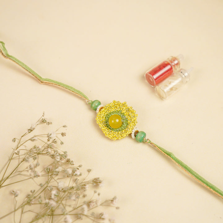 Handmade Crochet Bead Embellished Rakhi With Roli Chawal For Brother | Set Of 2