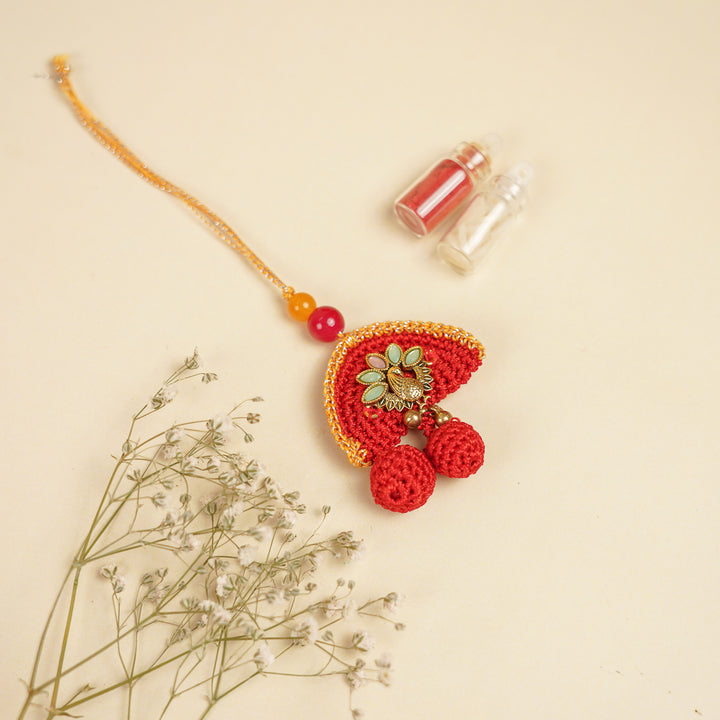 Handmade Crochet Peacock Bhaiya Bhabhi Rakhi With Roli Chawal | Set Of 2