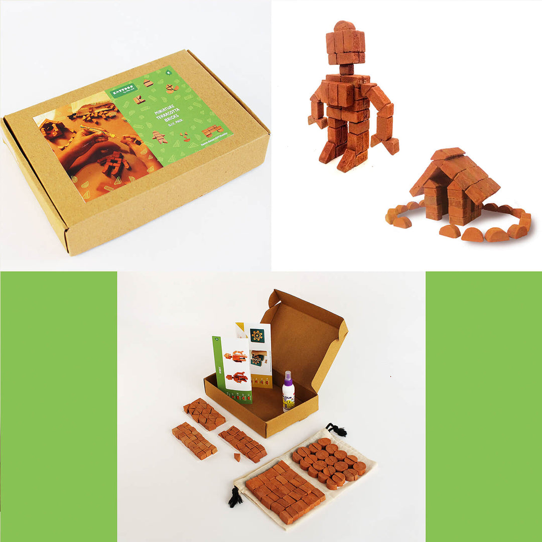 Terracotta Bricks DIY Construction Kit Gift Pack | 138 Assorted Bricks