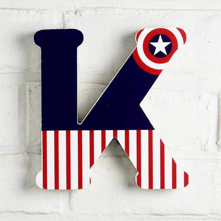 Handmade Captain America Theme MDF Wood 3D Wall Letter For Kids - K