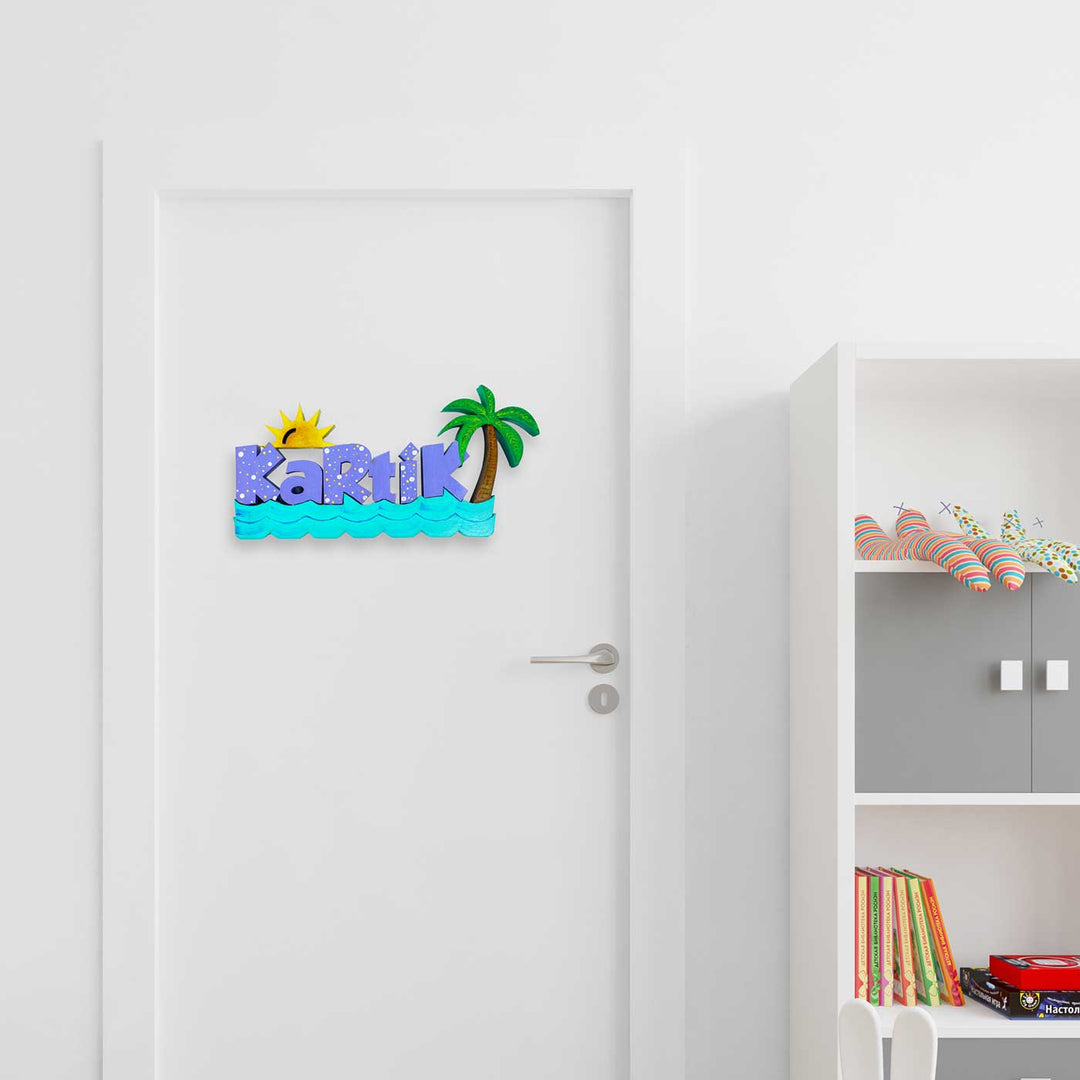 Handcrafted Personalized Beach Themed 3D Name Block For Kids