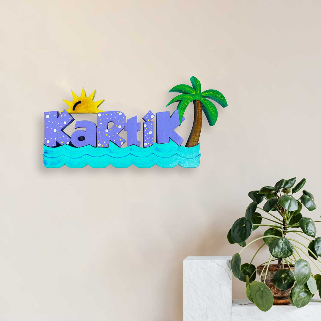 Handcrafted Personalized Beach Themed 3D Name Block For Kids