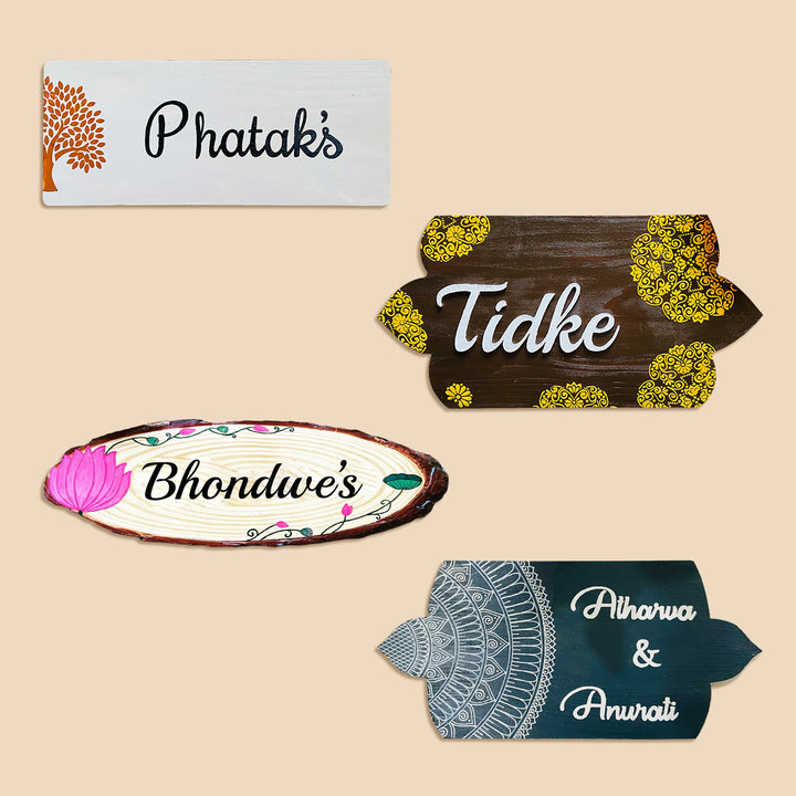 Handcrafted Personalized Lotus Oval Pinewood Nameplate