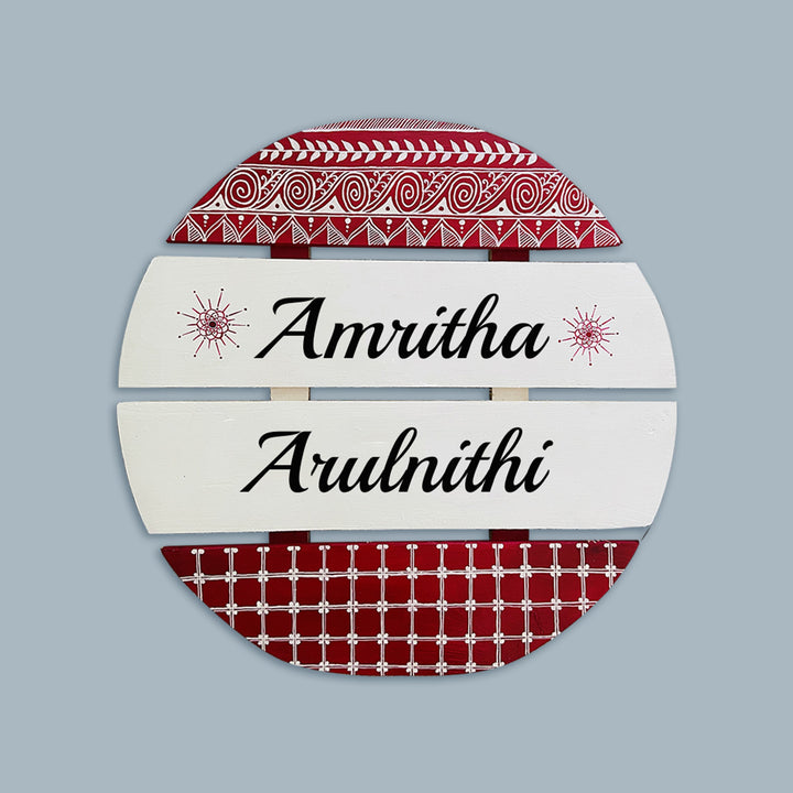 Handcrafted Personalized Aipan Art Round Pinewood Nameplate