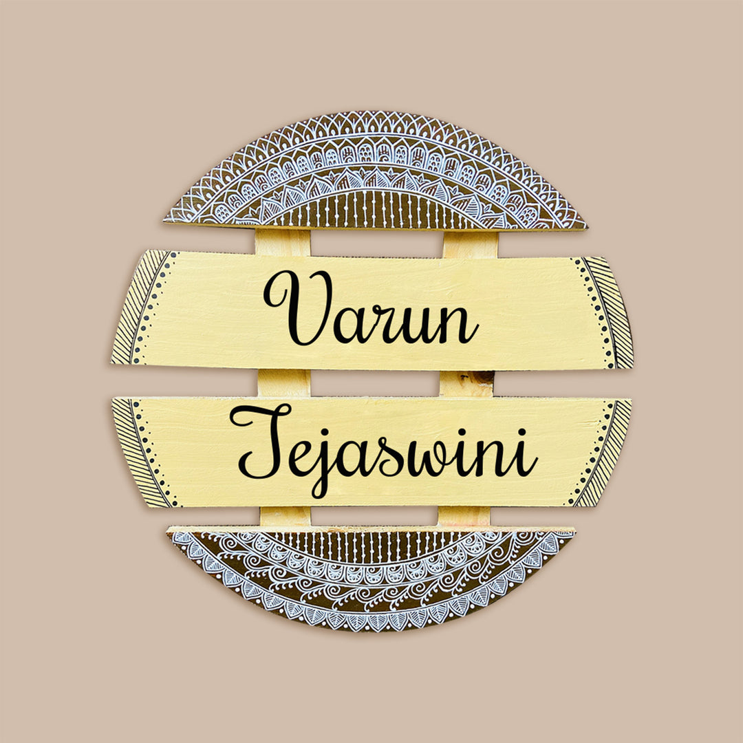 Handcrafted Personalized Mandala Round Pinewood Nameplate