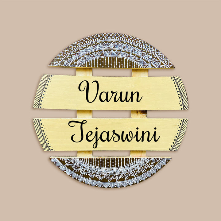 Handcrafted Personalized Mandala Round Pinewood Nameplate