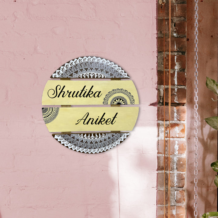Handcrafted Personalized Mandala Round Pinewood Nameplate