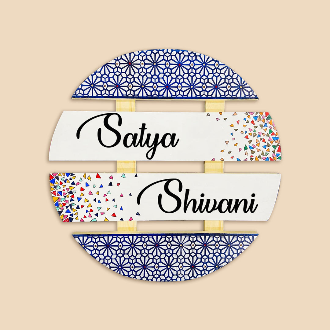 Handcrafted Personalized Round Pinewood Textured Nameplate