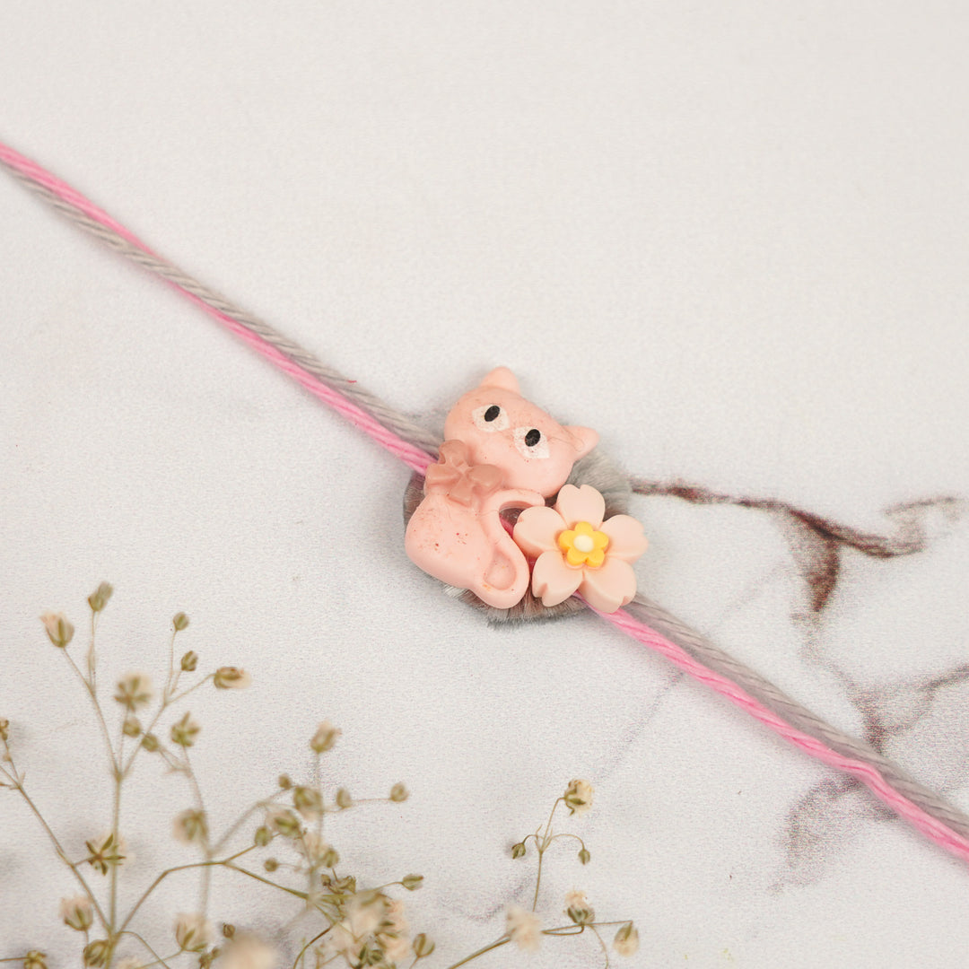 Handmade Cat & Flower Rakhi For Brother