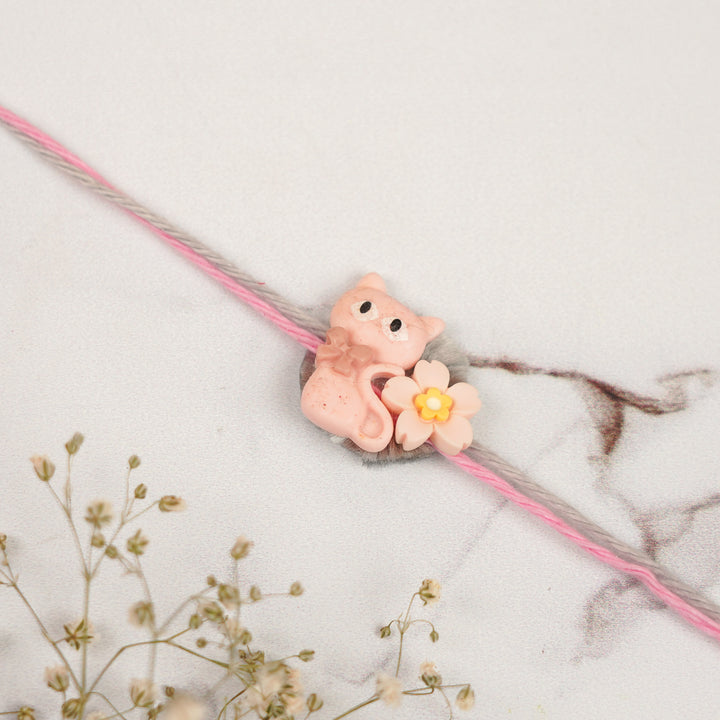 Handmade Cat & Flower Rakhi For Brother