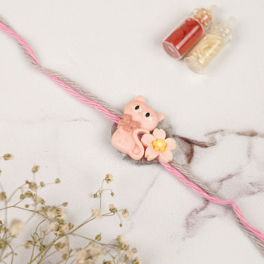 Handmade Cat & Flower Rakhi For Brother