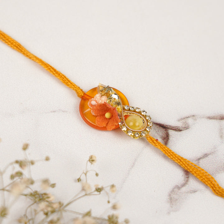 Handmade Stone Embellished Floral Rakhi For Brother