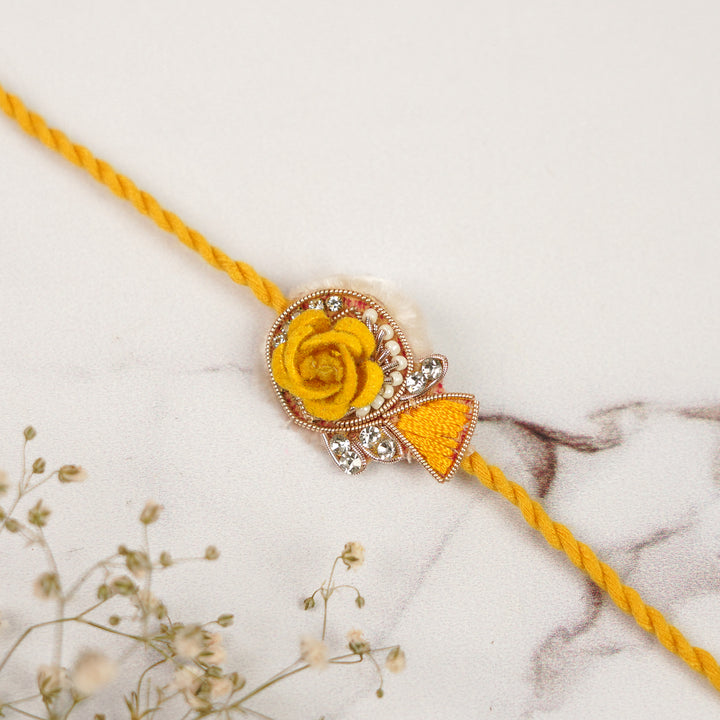 Handmade Floral Golden Rakhi For Brother