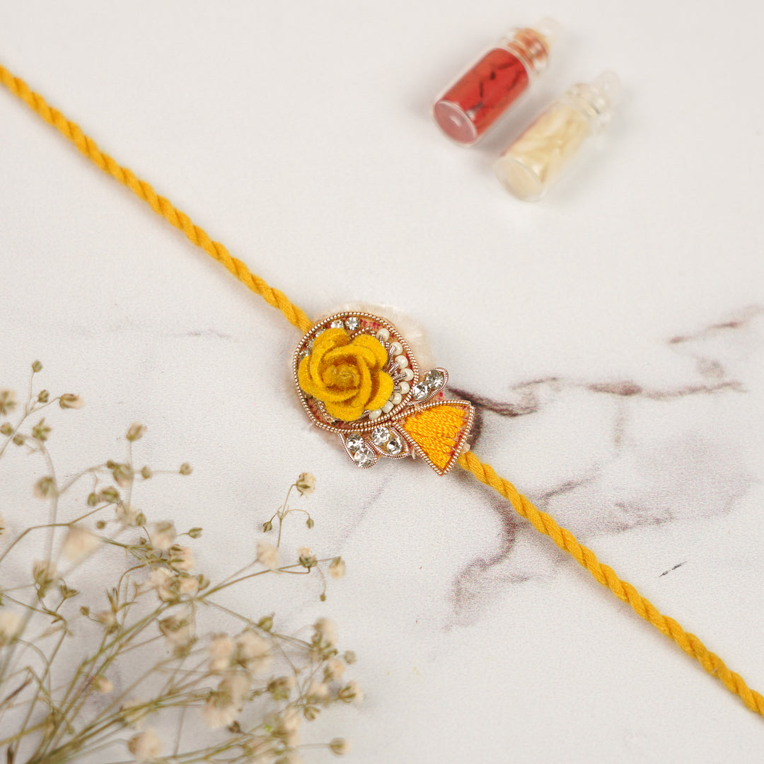 Handmade Floral Golden Rakhi For Brother