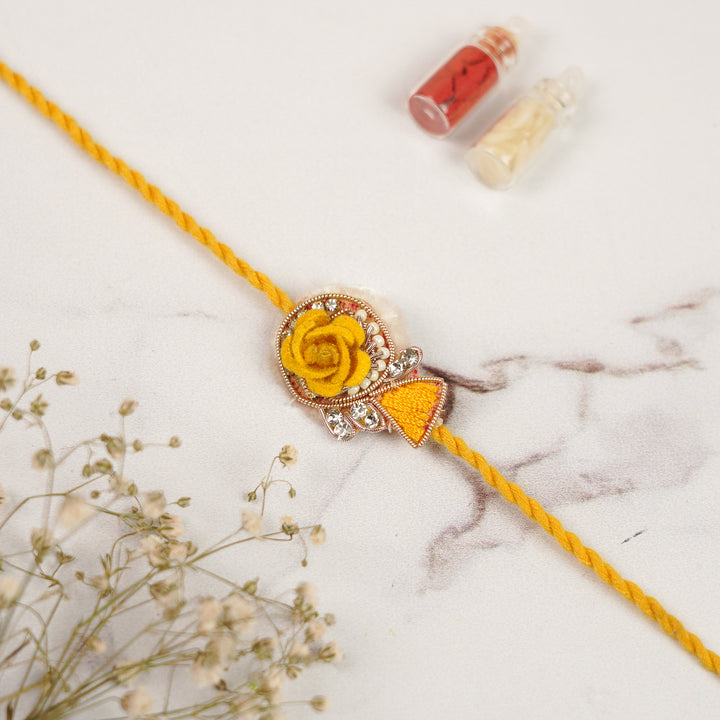 Handmade Floral Golden Rakhi For Brother