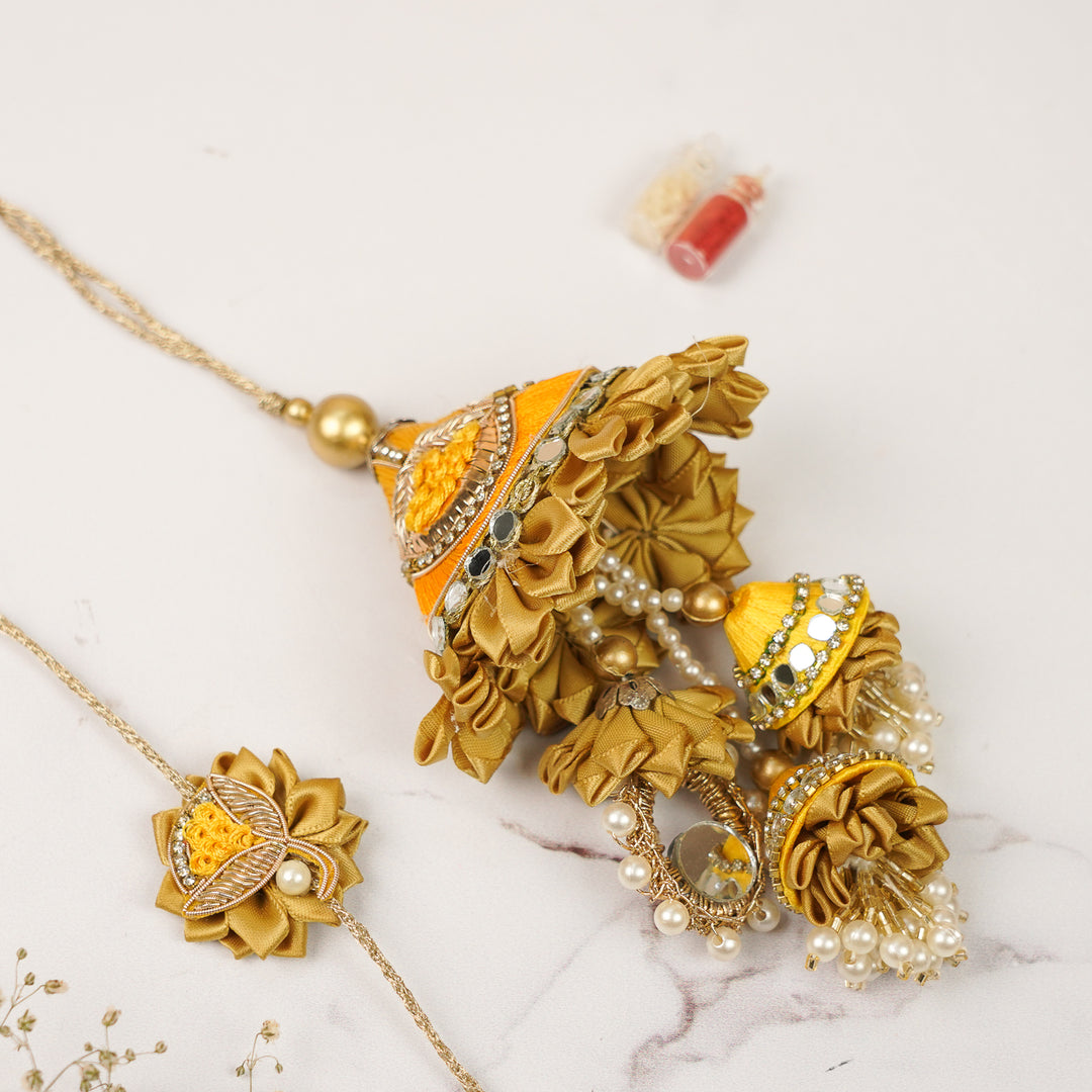 Handmade Zardozi Pearl & Stone Embellished Bhaiya Bhabhi Rakhi | Set Of 2