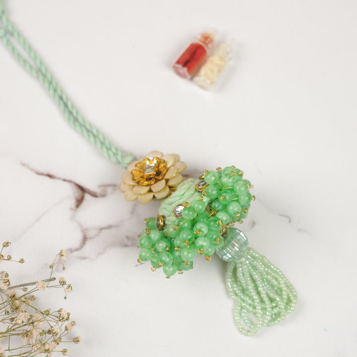 Handmade Beaded Floral Lumba Rakhi For Bhabhi