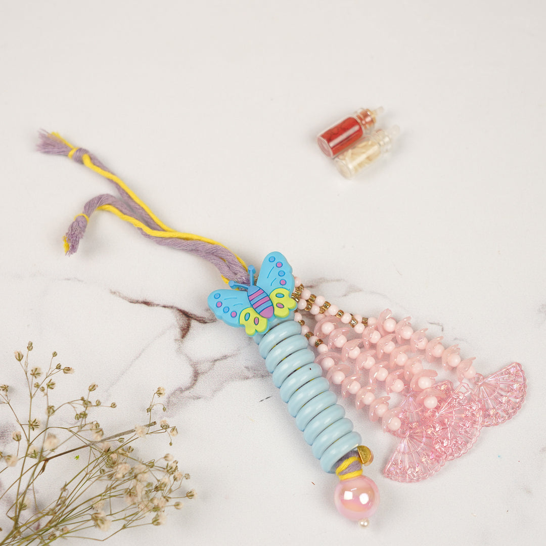 Handmade Beaded Butterfly Theme Kids Lumba Rakhi for Girls