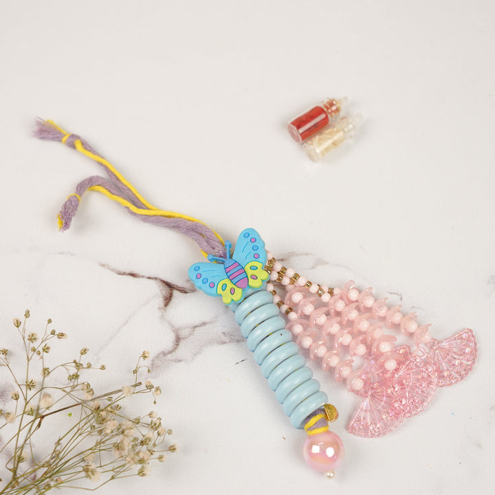 Handmade Beaded Butterfly Theme Kids Lumba Rakhi for Girls
