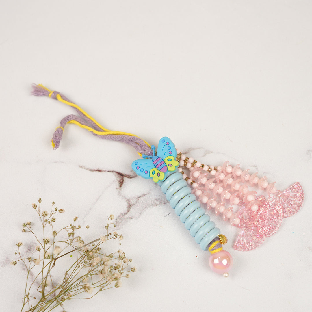 Handmade Beaded Butterfly Theme Kids Lumba Rakhi for Girls