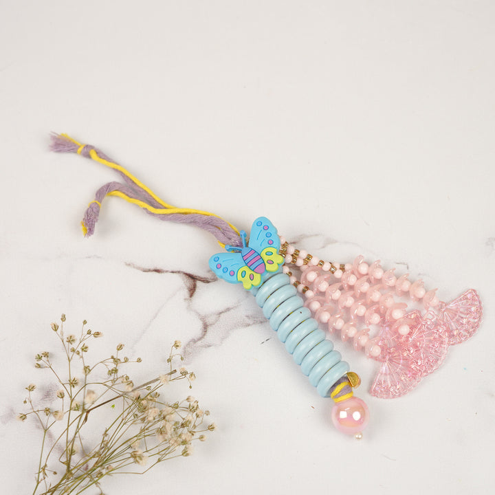 Handmade Beaded Butterfly Theme Kids Lumba Rakhi for Girls