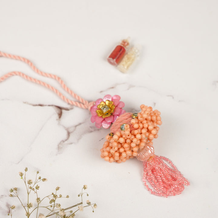 Handmade Beaded Floral Lumba Rakhi For Bhabhi