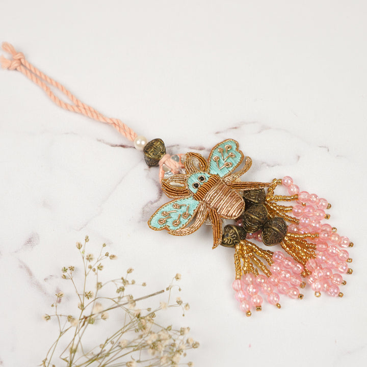 Handmade Zardozi Bee Theme Lumba Rakhi For Bhabhi