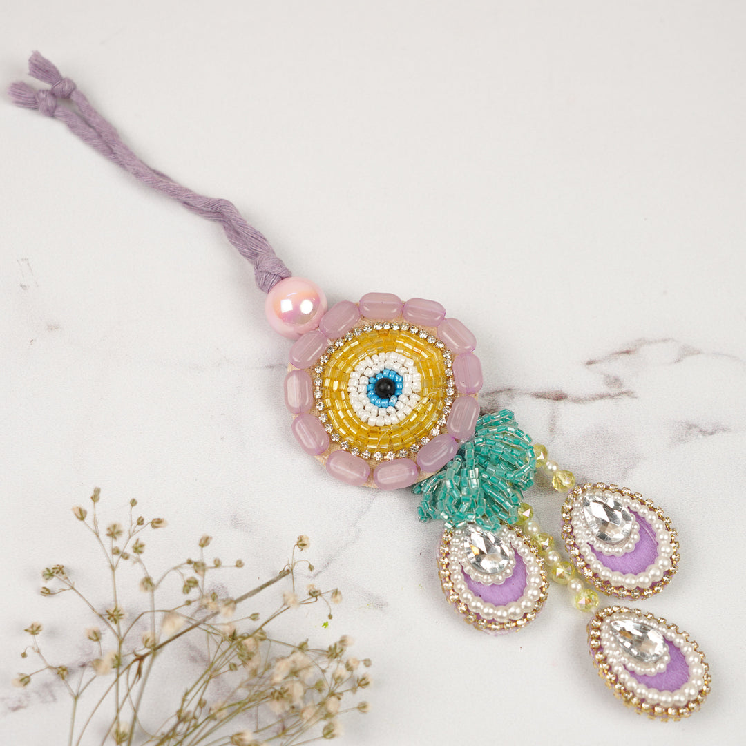 Handmade Beaded Multicolour Evil Eye Lumba Rakhi For Bhabhi