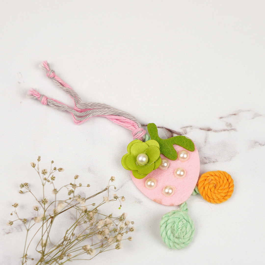 Handmade Strawberry Theme Felt Lumba Rakhi For Bhabhi