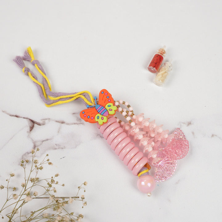 Handmade Beaded Butterfly Theme Kids Lumba Rakhi for Girls