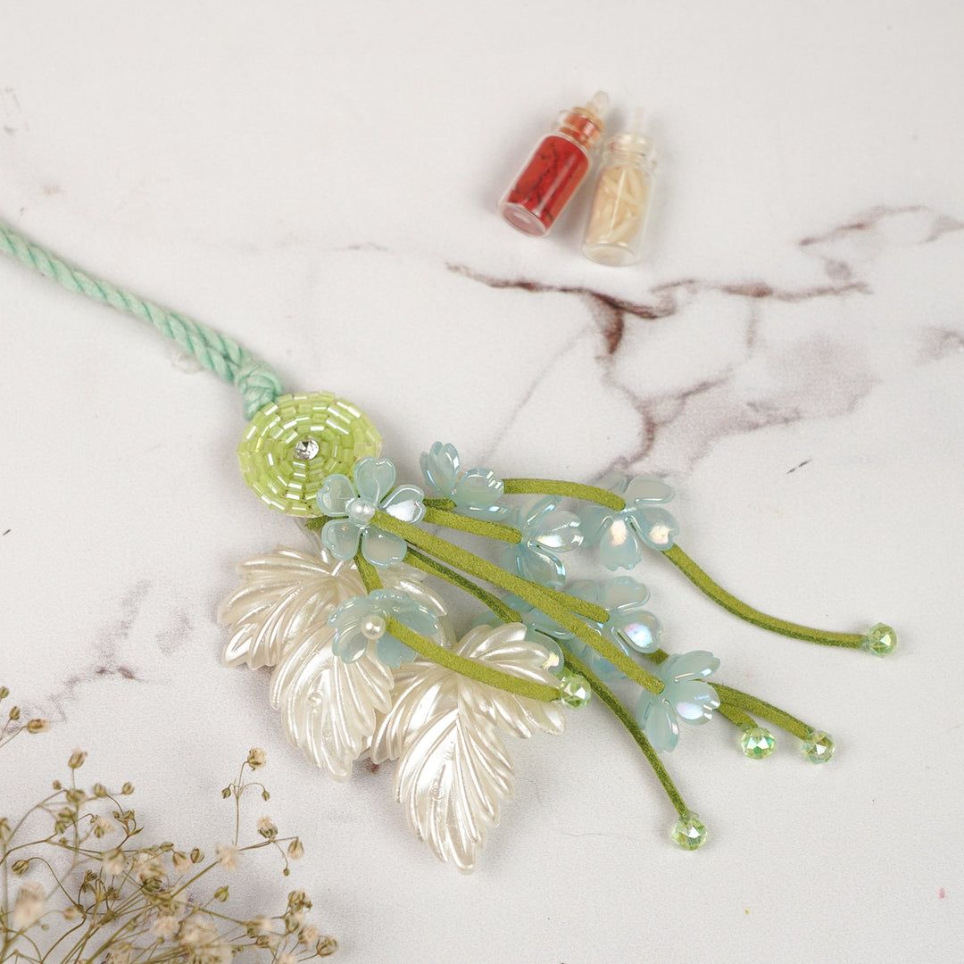 Handmade Beaded Pearl Embellished Floral Lumba Rakhi For Bhabhi