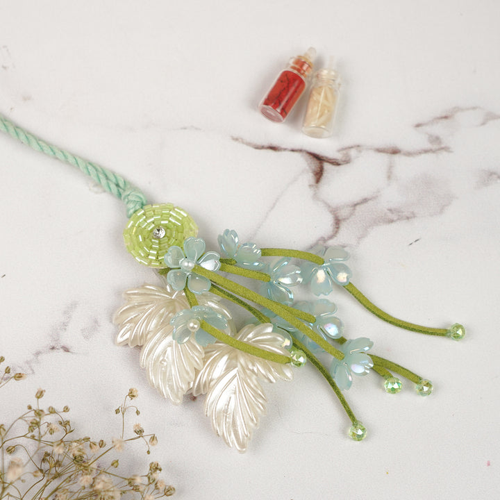 Handmade Beaded Pearl Embellished Floral Lumba Rakhi For Bhabhi