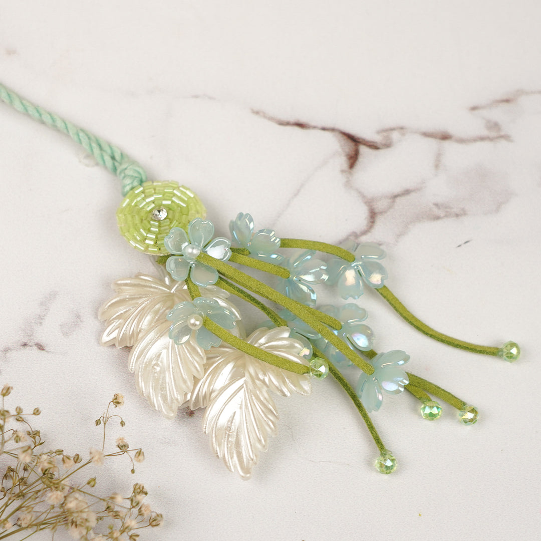 Handmade Beaded Pearl Embellished Floral Lumba Rakhi For Bhabhi