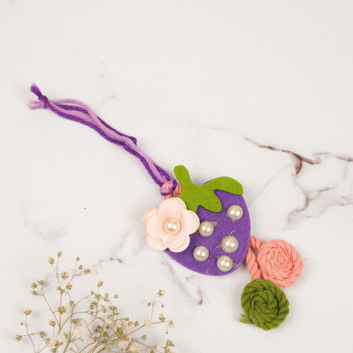 Handmade Strawberry Theme Felt Lumba Rakhi For Bhabhi
