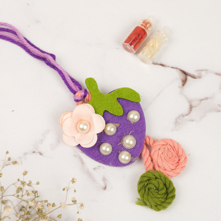 Handmade Strawberry Theme Felt Lumba Rakhi For Bhabhi