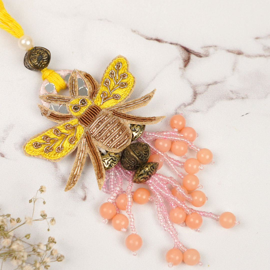 Handmade Zardozi Bee Theme Lumba Rakhi For Bhabhi