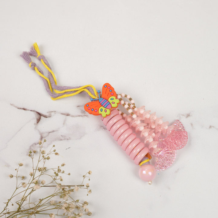 Handmade Beaded Butterfly Theme Kids Lumba Rakhi for Girls