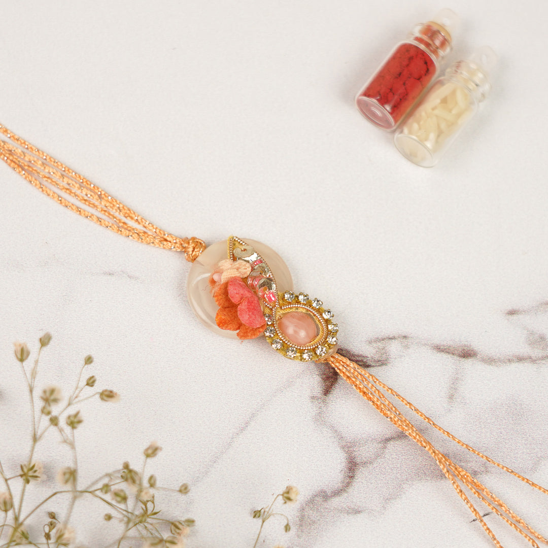 Handmade Stone Embellished Floral Rakhi For Brother