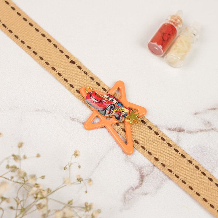 Handmade Speed Car Theme Metal Rakhi For Brother