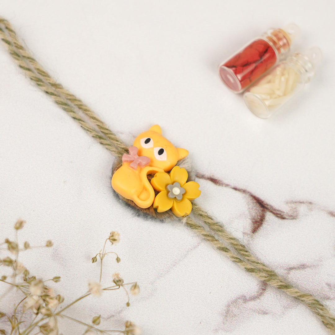 Handmade Cat & Flower Rakhi For Brother