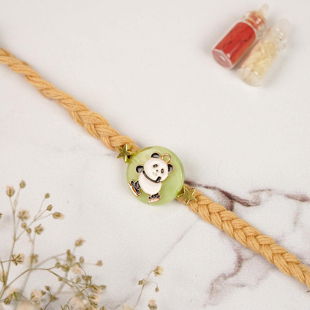 Handmade Macrame Panda Theme Kids Rakhi For Brother