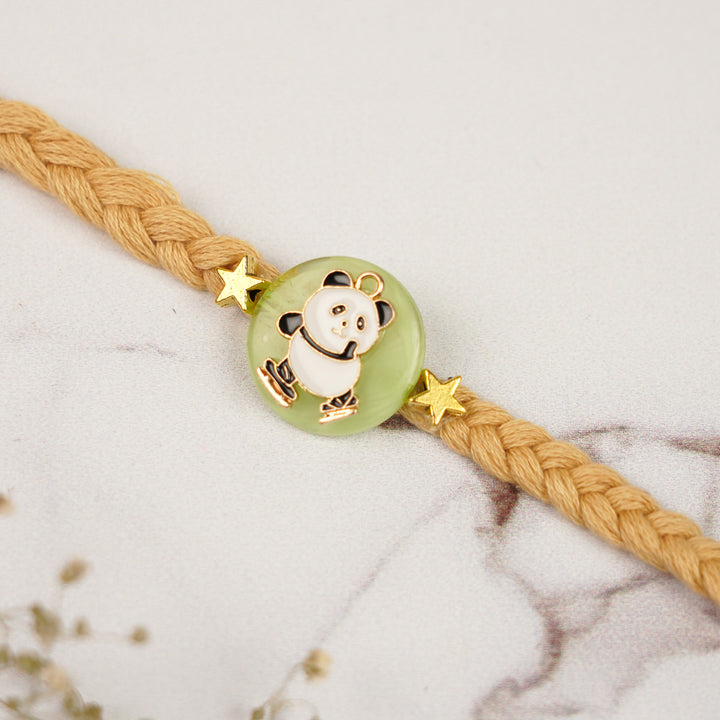 Handmade Macrame Panda Theme Kids Rakhi For Brother