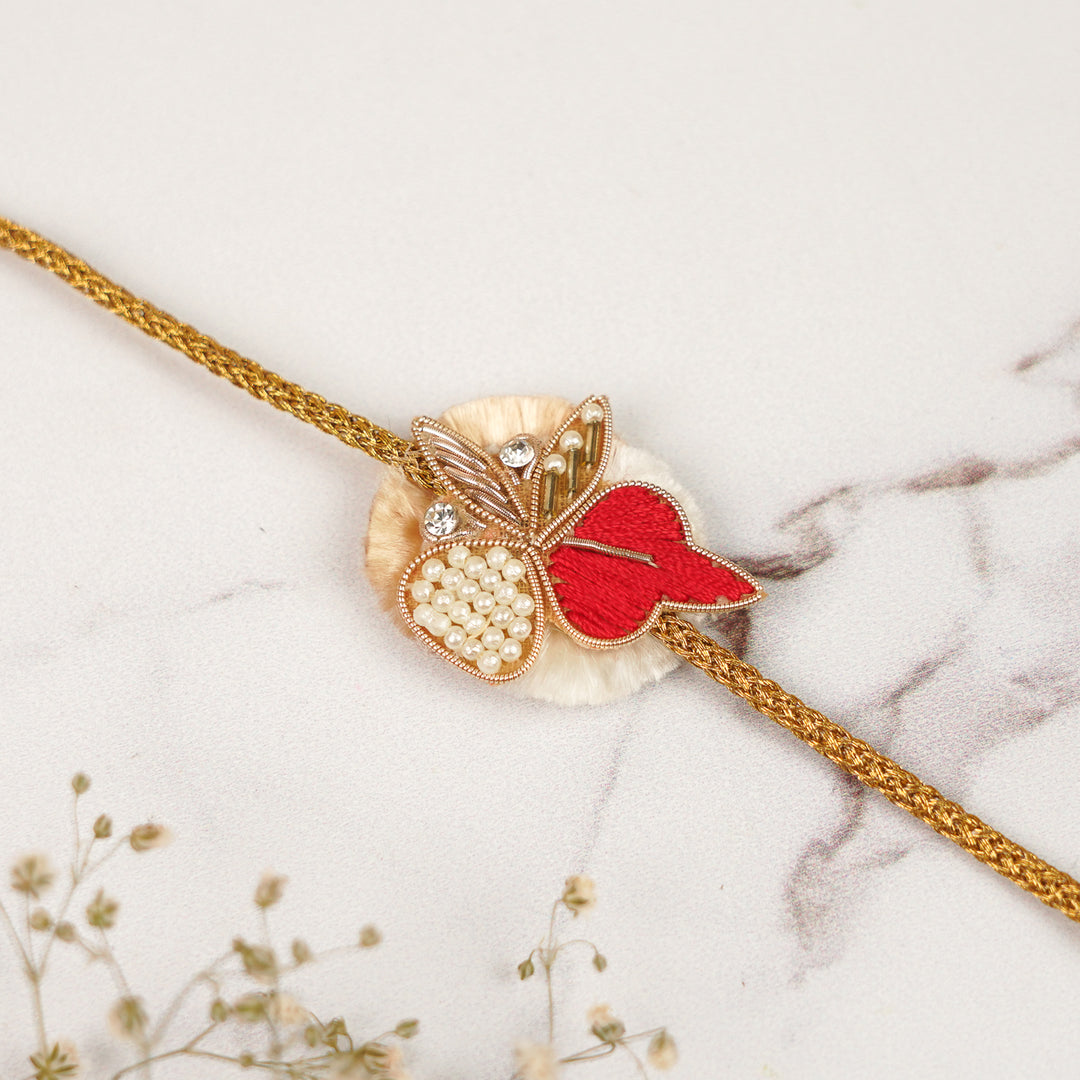 Handmade Zardozi Pearl & Stone Embellished Rakhi For Brother