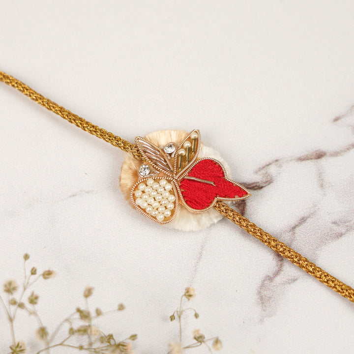 Handmade Zardozi Pearl & Stone Embellished Rakhi For Brother