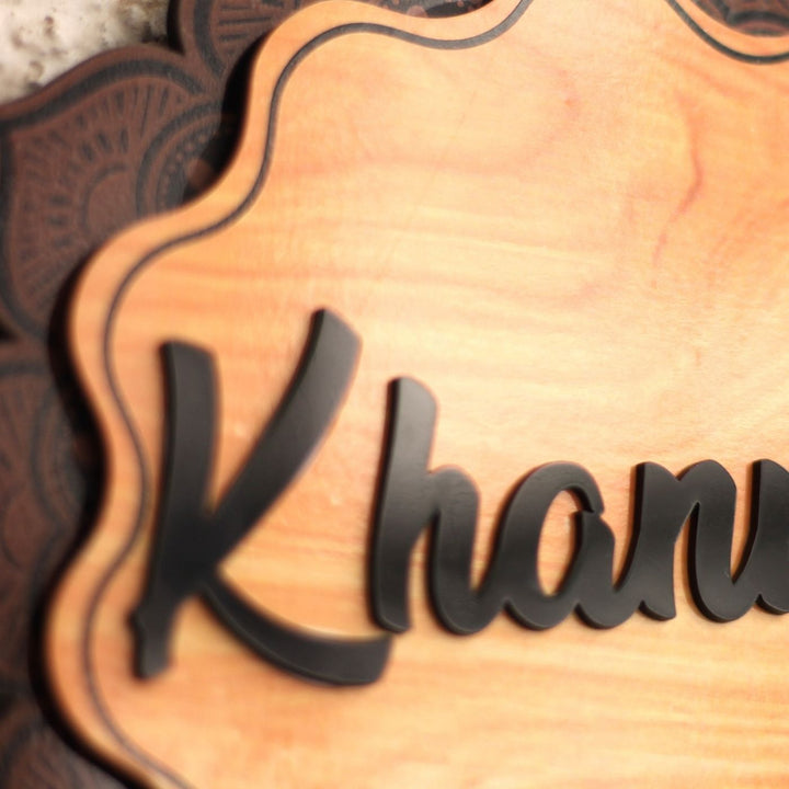 Personalized Printed Mandala Flower MDF Wood Name Plate With 3D Letters