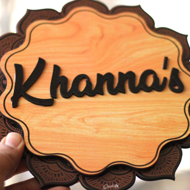 Personalized Printed Mandala Flower MDF Wood Name Plate With 3D Letters