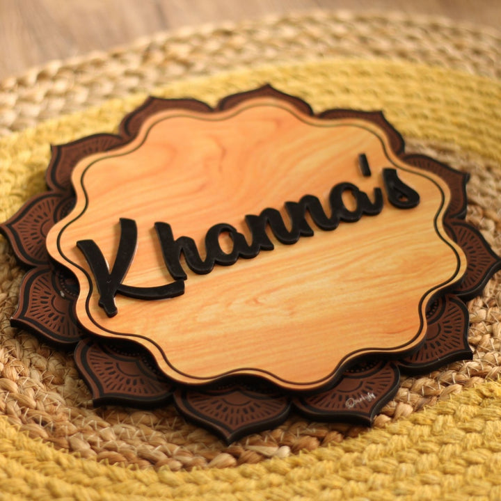 Personalized Printed Mandala Flower MDF Wood Name Plate With 3D Letters