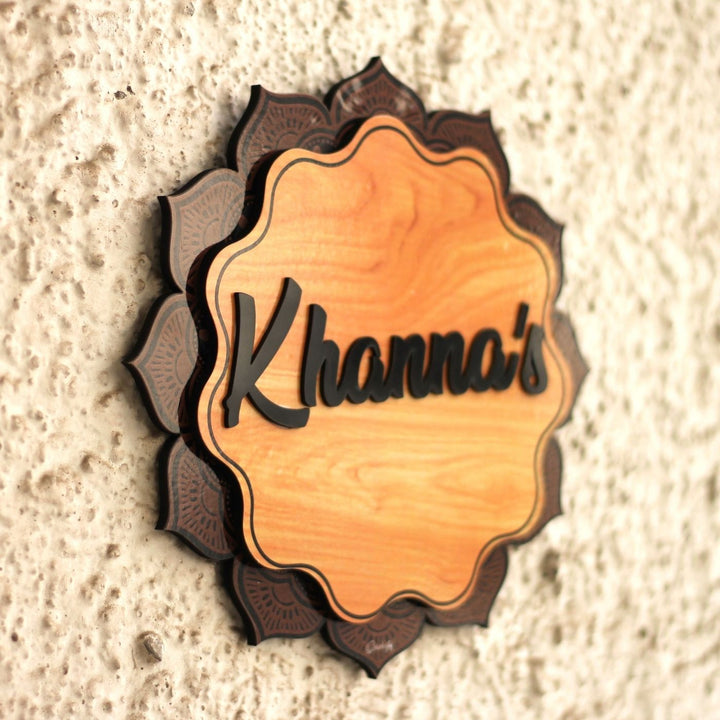 Personalized Printed Mandala Flower MDF Wood Name Plate With 3D Letters
