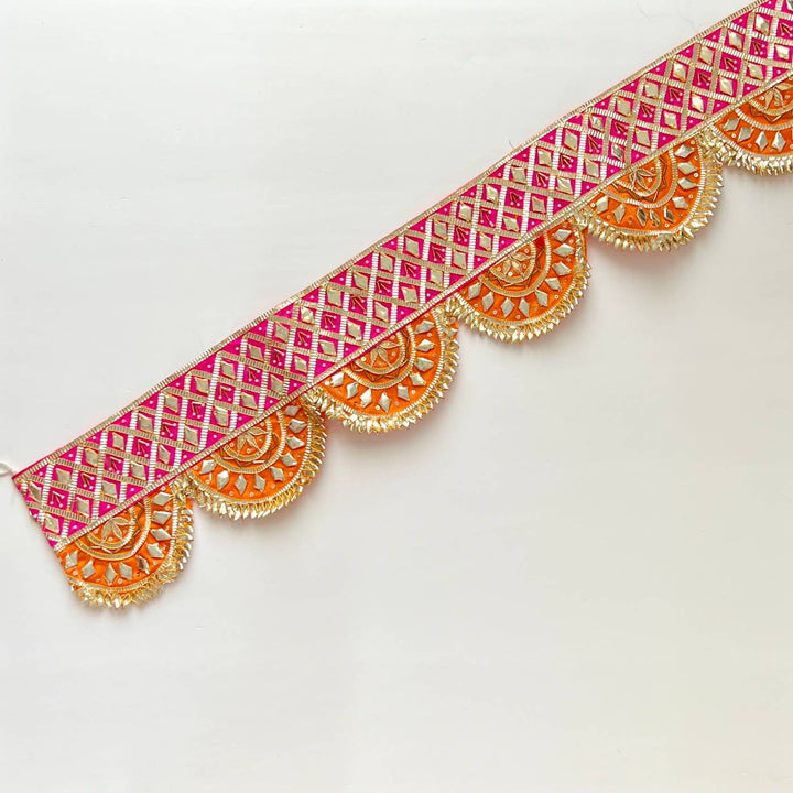 Handmade Gota Patti Orange & Pink Round Toran